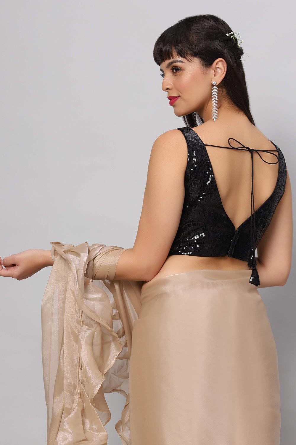 Zara Black Sequins Sleeveless Thin Strap Blouse