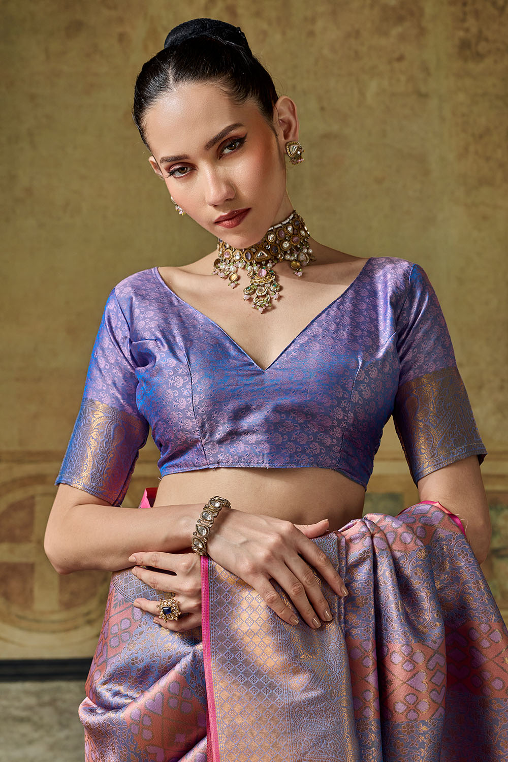 Azalea Lavender Purple Handloom Silk Zari Woven Designer Ready to Wear Saree