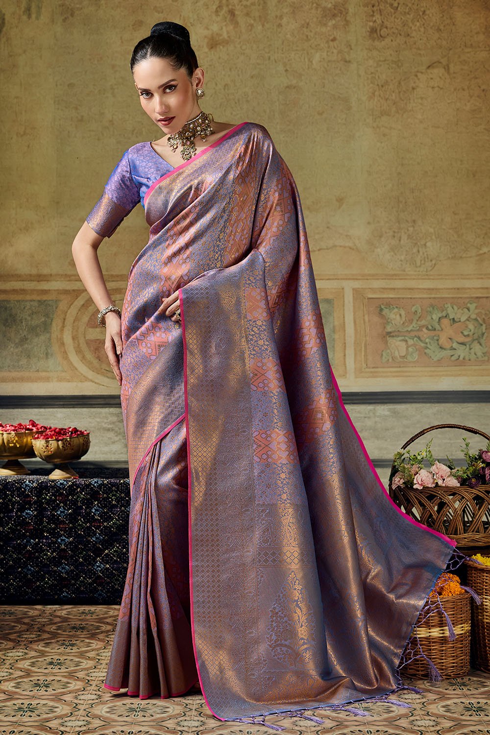 Azalea Lavender Purple Handloom Silk Zari Woven Designer Ready to Wear Saree