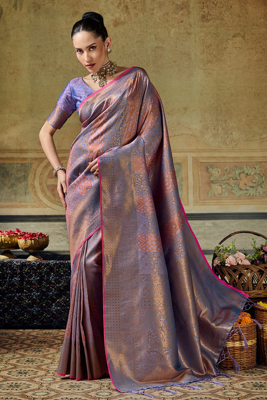 Azalea Lavender Purple Handloom Silk Zari Woven Designer Ready to Wear Saree