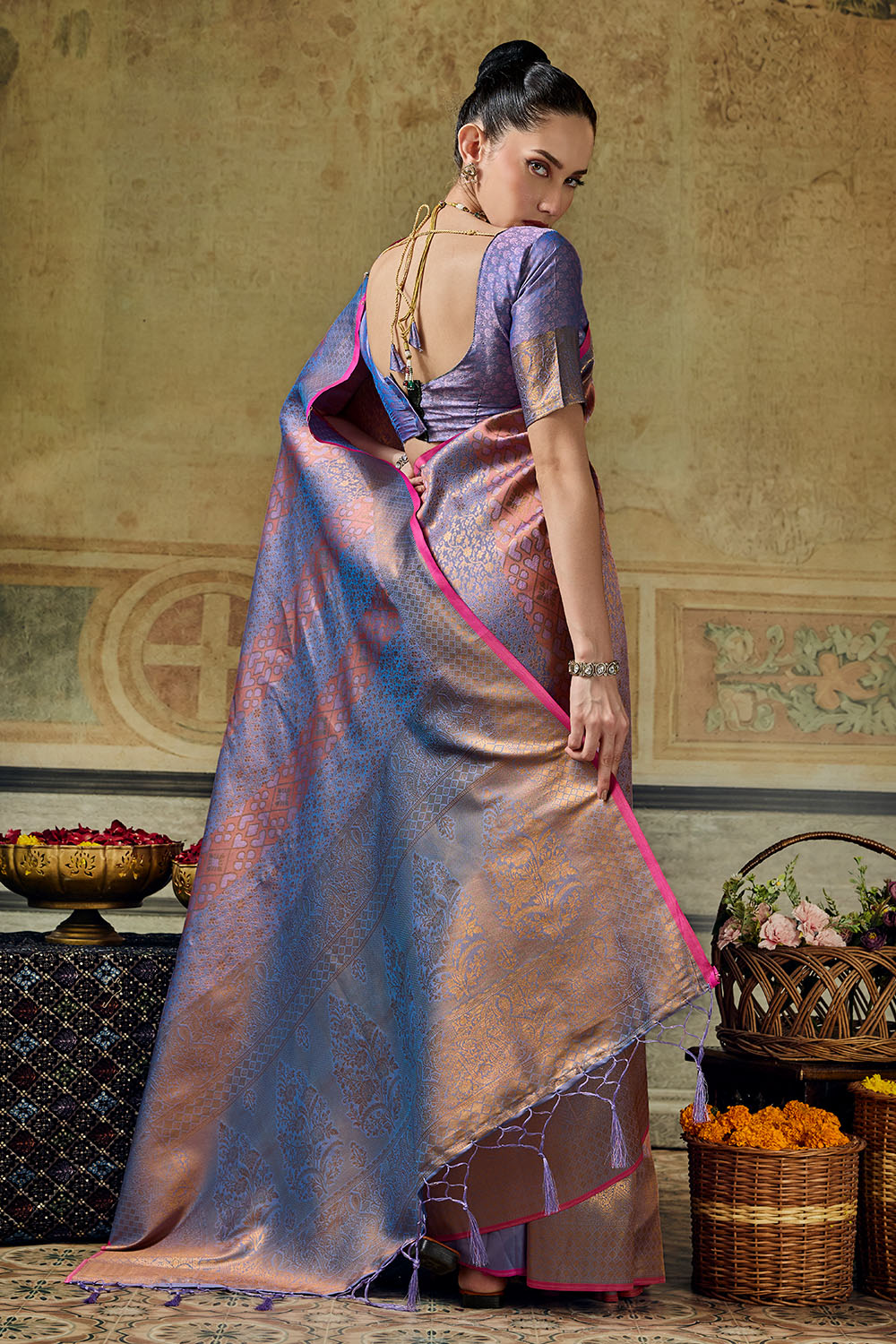 Azalea Lavender Purple Handloom Silk Zari Woven Designer Ready to Wear Saree