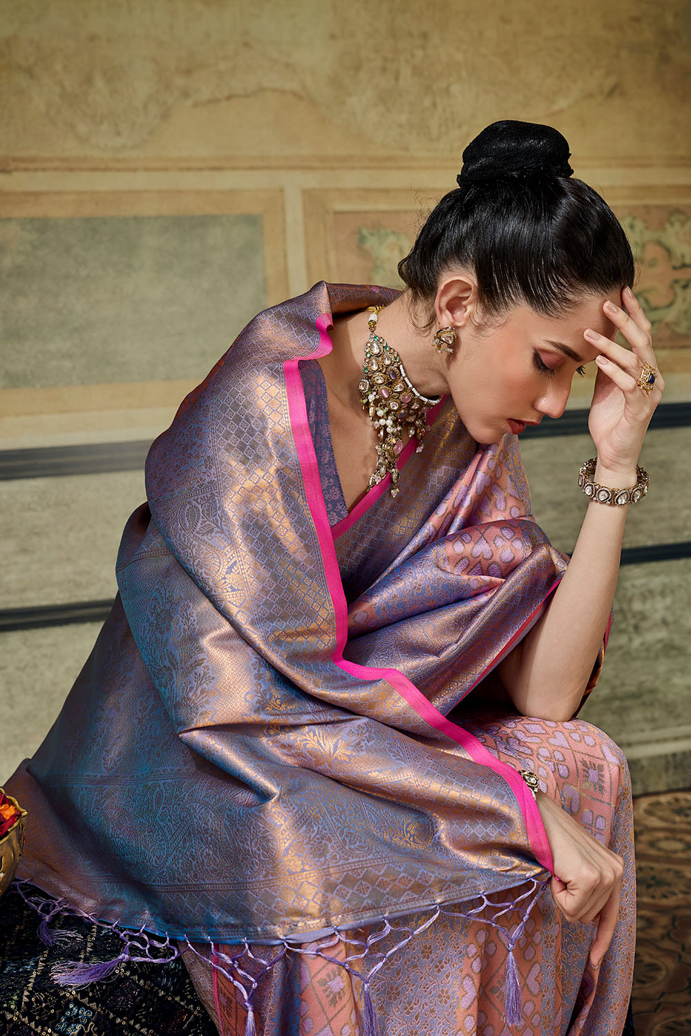 Azalea Lavender Purple Handloom Silk Zari Woven Designer Ready to Wear Saree