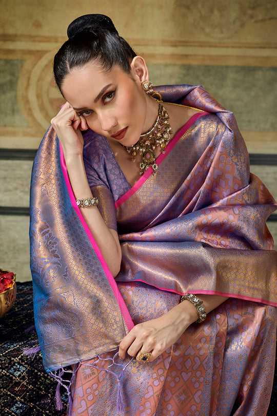 Azalea Lavender Purple Handloom Silk Zari Woven Designer Ready to Wear Saree