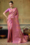 Azalea Peach Pink Handloom Silk Zari Woven Designer Ready to Wear Saree