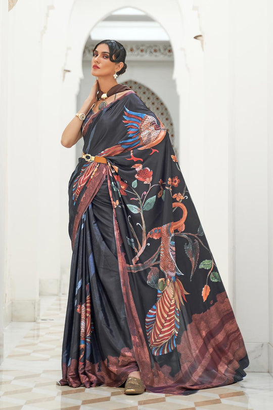 Kari Grey Printed Silk One Minute Saree