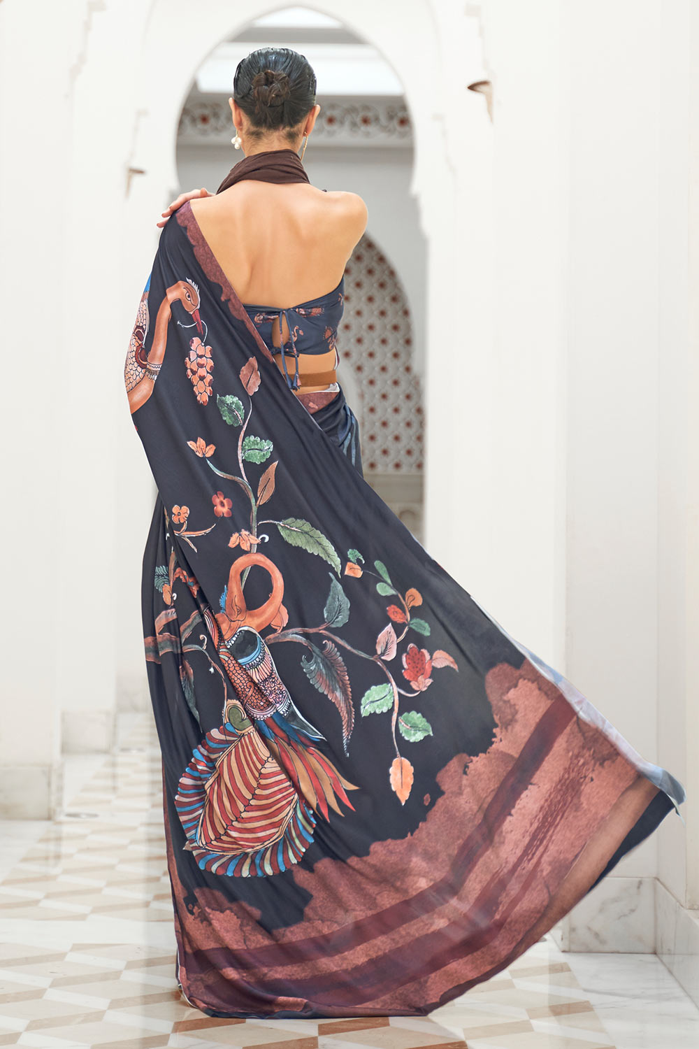 Kari Grey Printed Silk One Minute Saree