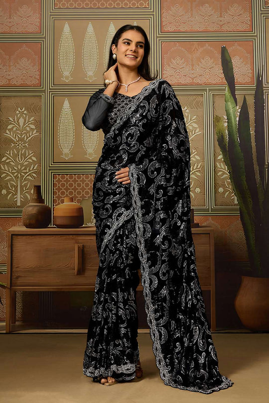 Alexia Luxe Black Viscose Organza Sequins Ready to Wear One Minute Saree