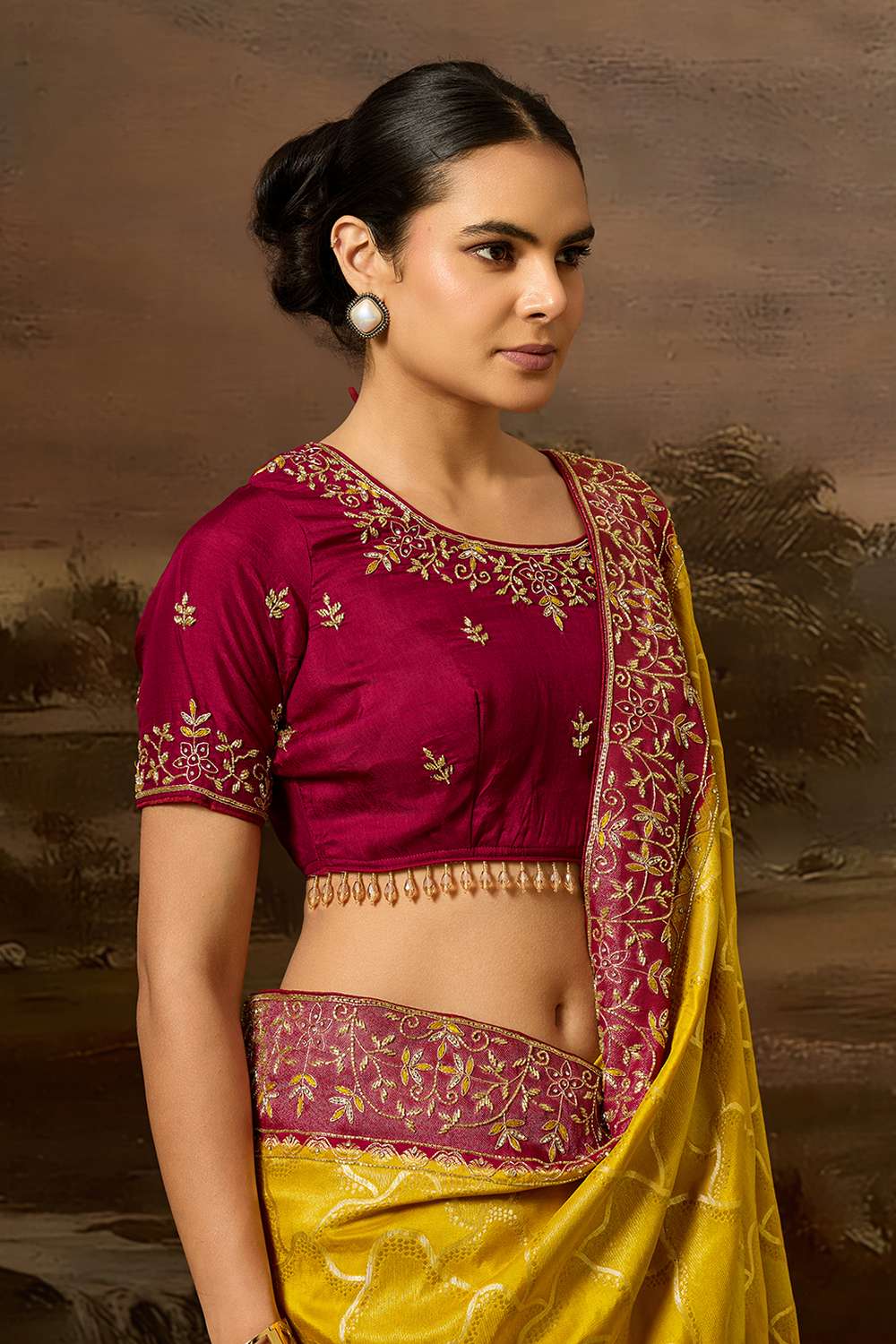 Mielle Luxe Mustard Pure Silk Zarkan Zardosi Work Ready to Wear Saree