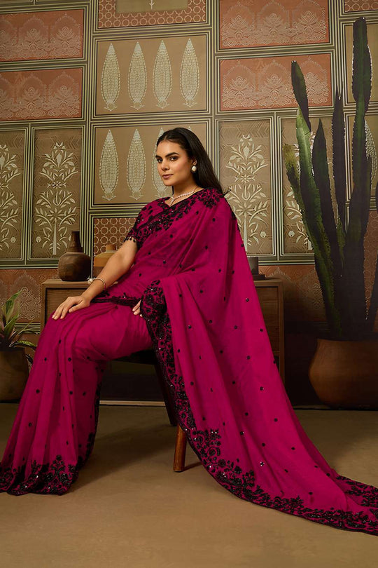 Paula Luxe Magenta Crush Organza Black Sequins Embroidered Ready to Wear Saree