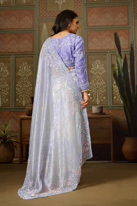 Alice Pastel Lavender Organza Moti Embellished Ready to Wear Saree