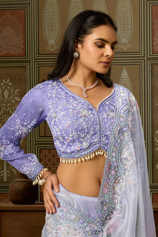 Alice Pastel Lavender Organza Moti Embellished Ready to Wear Saree