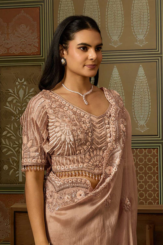 Charlotte Champagne Beige Tissue Organza with Sequins Ready to Wear Saree