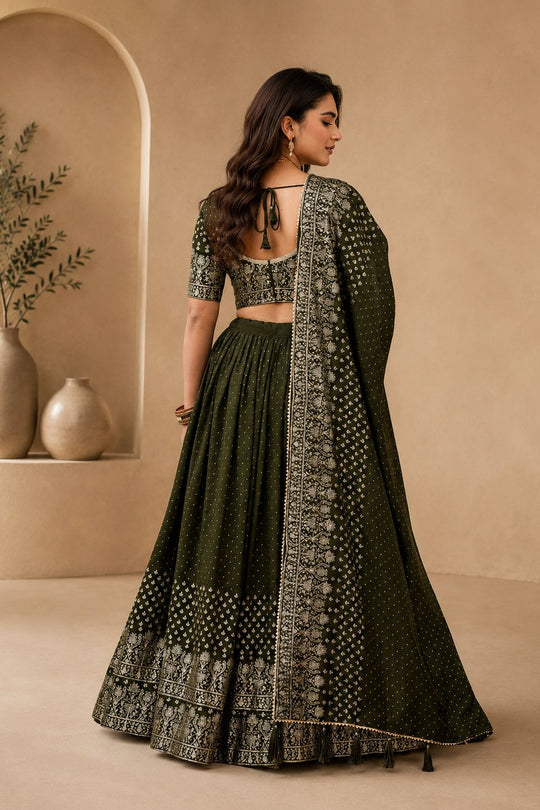 Alissa Mehendi Crepe Zari Embroidered Ready to Wear Lehenga Saree