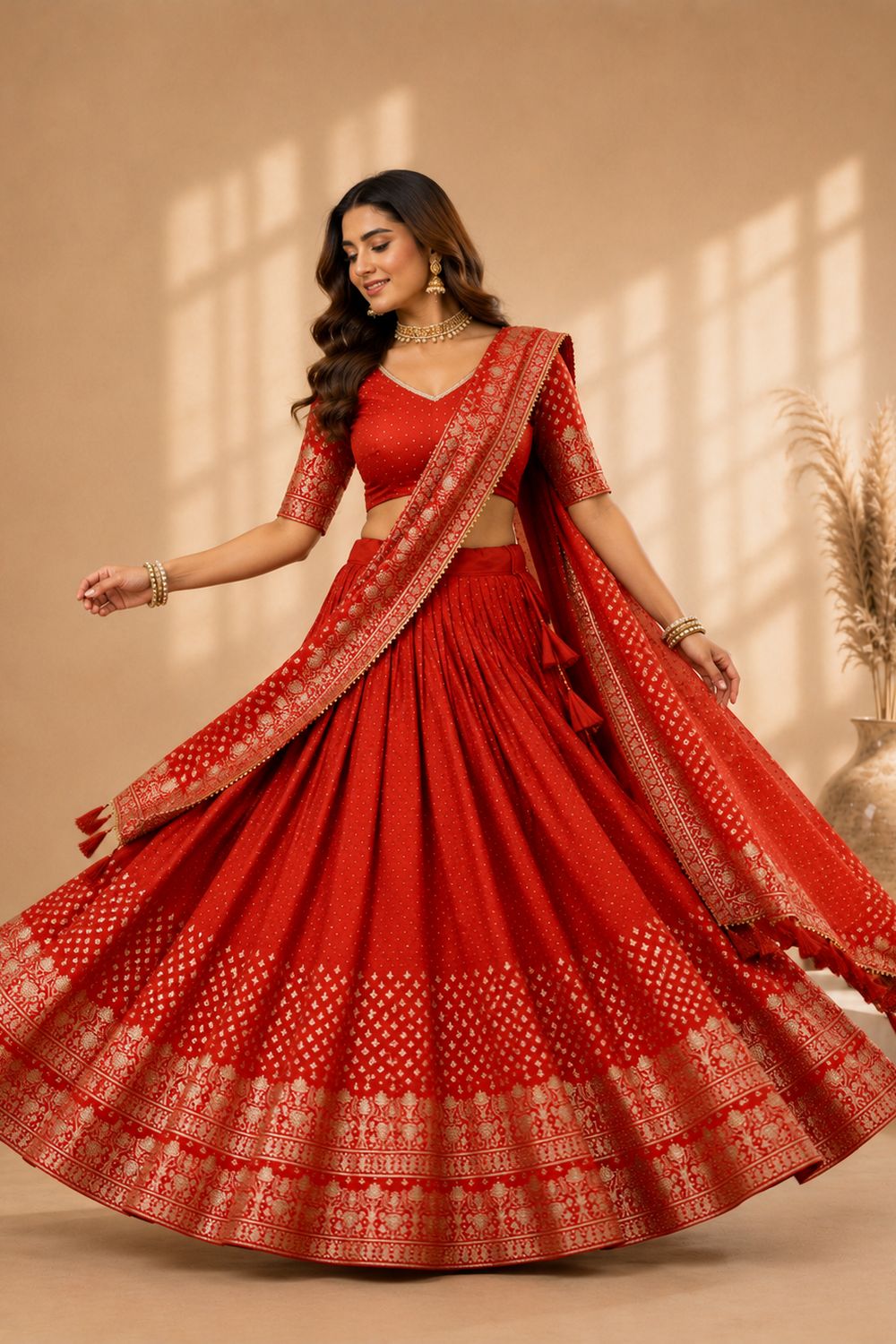 Alissa Rust Orange Crepe Zari Embroidered Ready to Wear Lehenga Saree