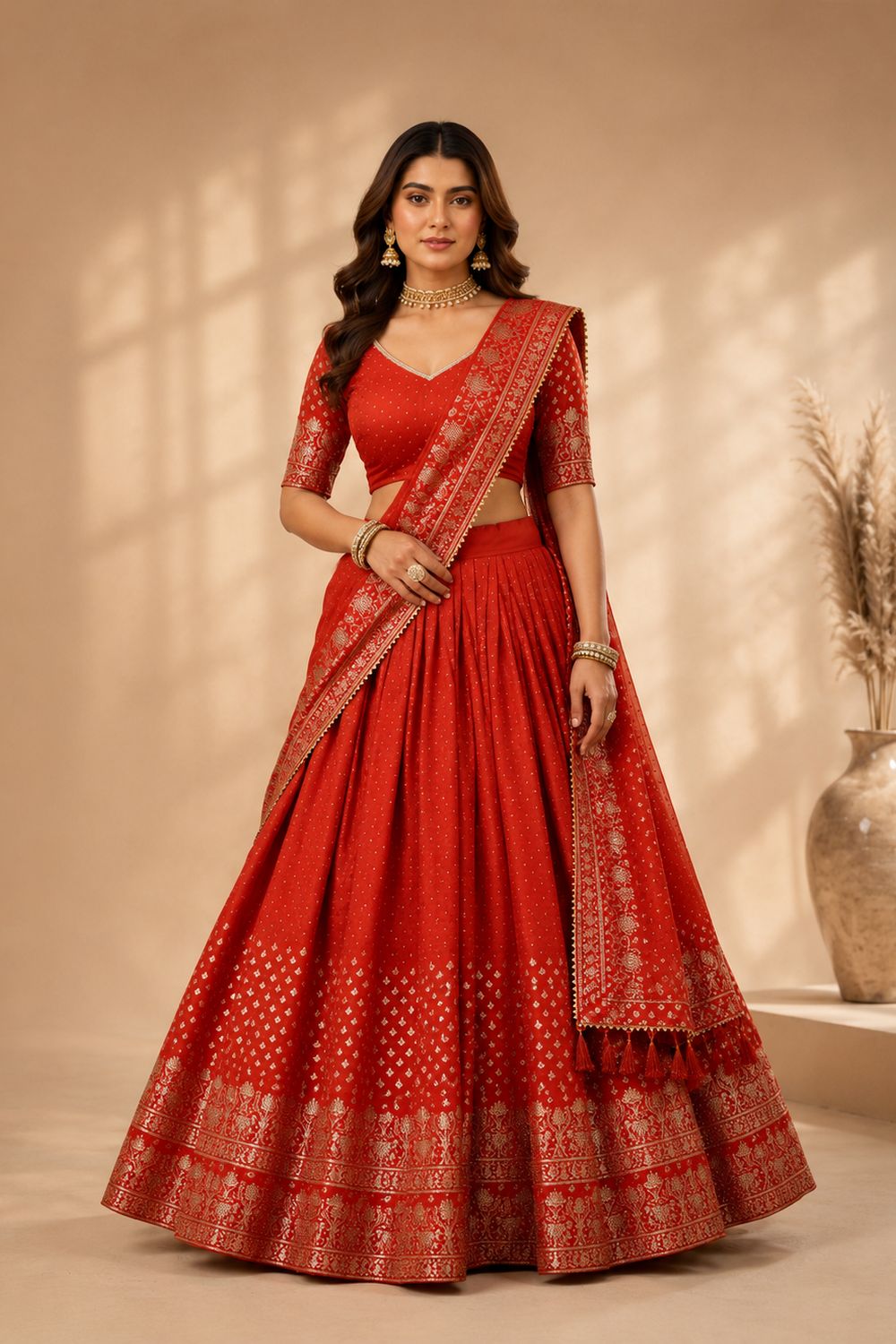 Alissa Rust Orange Crepe Zari Embroidered Ready to Wear Lehenga Saree