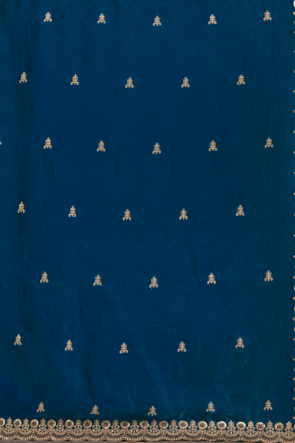 Mumtaz Dove Blue Tissue Gold Embroidered Ready to Wear Saree