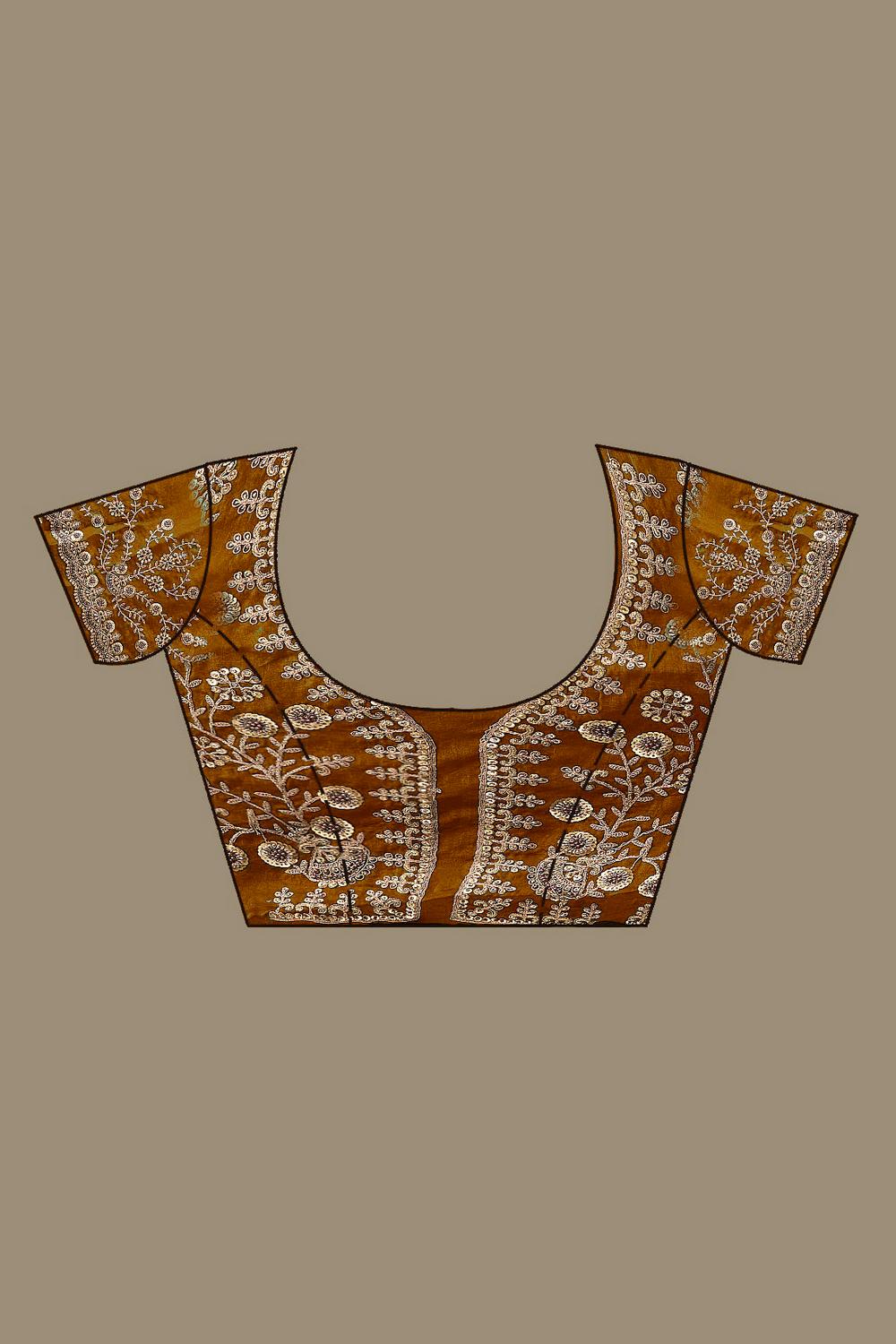 Mumtaz Carmel Tissue Gold Embroidered Ready to Wear Saree