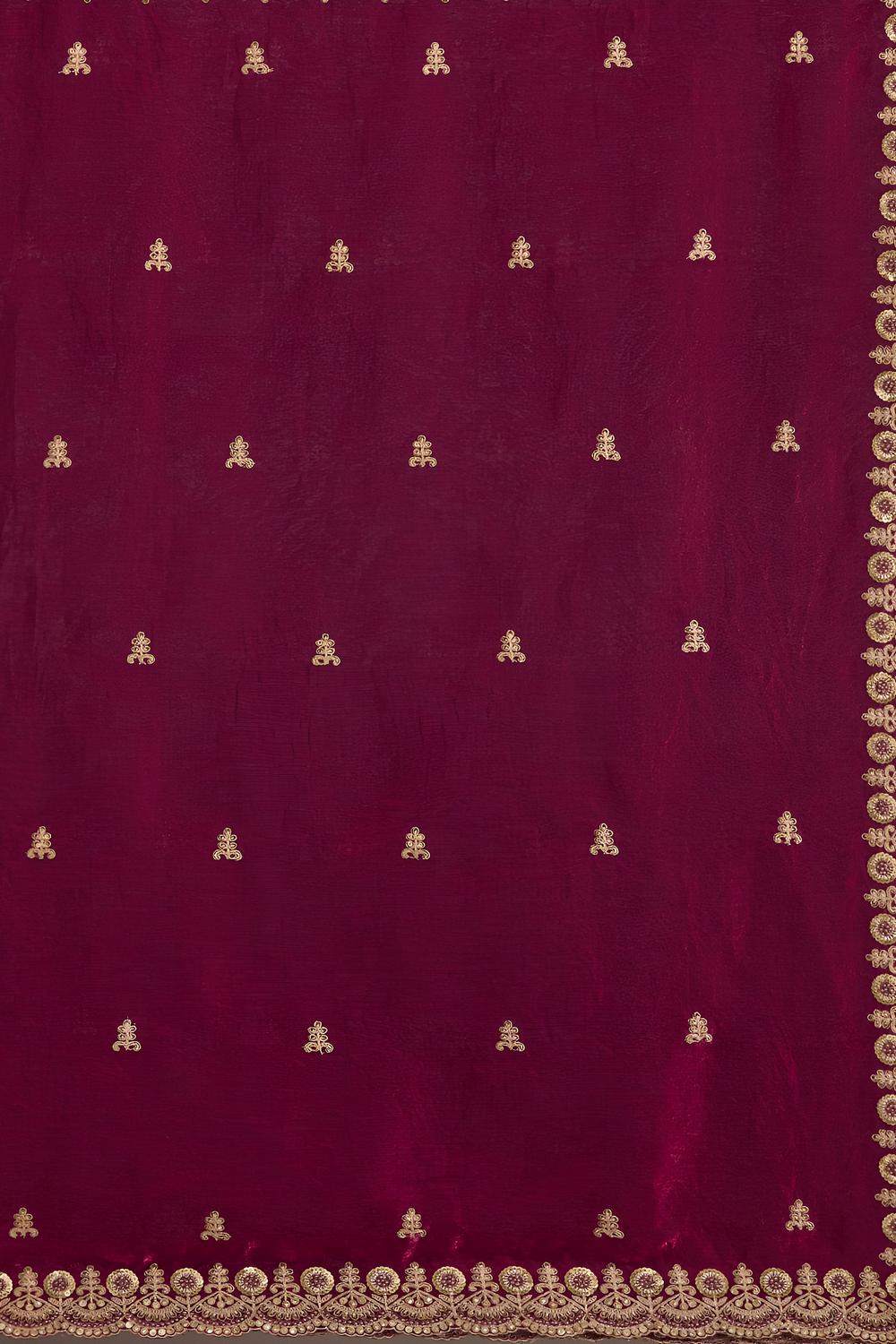 Mumtaz Maroon Tissue Gold Embroidered Ready to Wear Saree