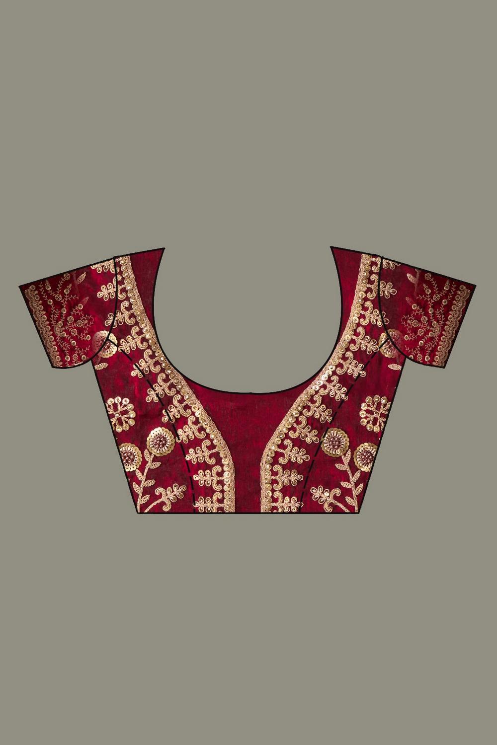 Mumtaz Maroon Tissue Gold Embroidered Ready to Wear Saree