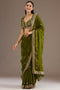 Mumtaz Olive Green Tissue Gold Embroidered Ready to Wear Saree