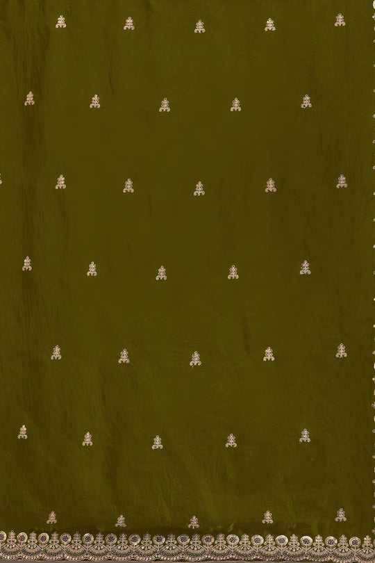 Mumtaz Olive Green Tissue Gold Embroidered Ready to Wear Saree