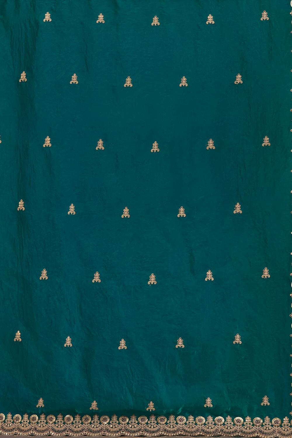 Mumtaz Teal Tissue Gold Embroidered Ready to Wear Saree