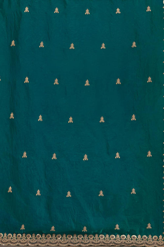 Mumtaz Teal Tissue Gold Embroidered Ready to Wear Saree