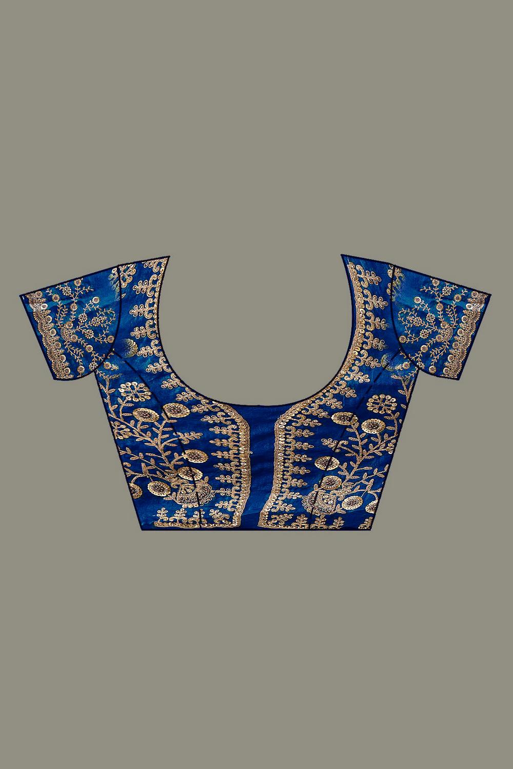 Mumtaz Royal Blue Tissue Gold Embroidered Ready to Wear Saree