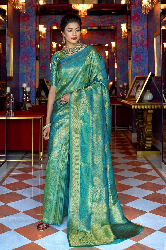 Kylie Dark Green Handloom Weaving Silk One Minute Saree