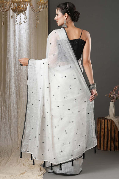 Kamya White & Black Cotton Printed One Minute Saree