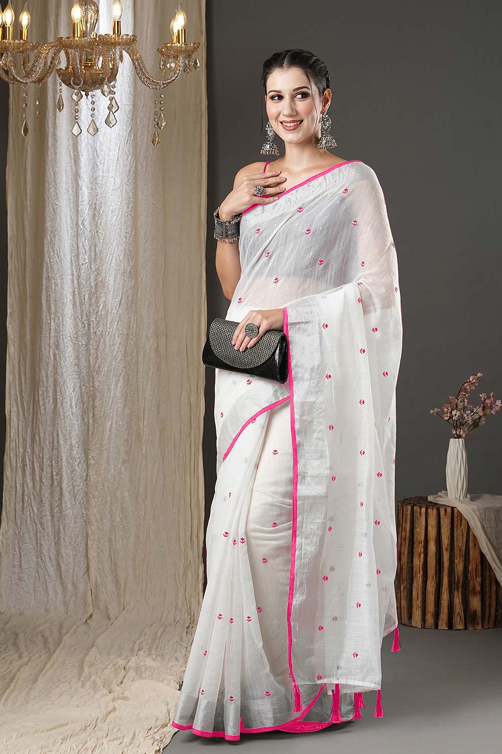 Jasmine White Cotton Printed One Minute Saree