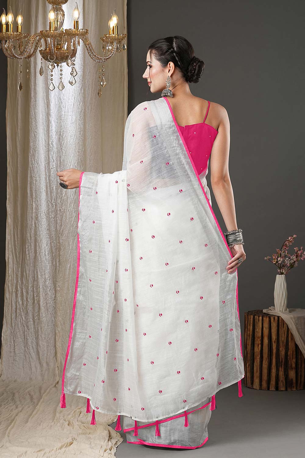 Jasmine White Cotton Printed One Minute Saree