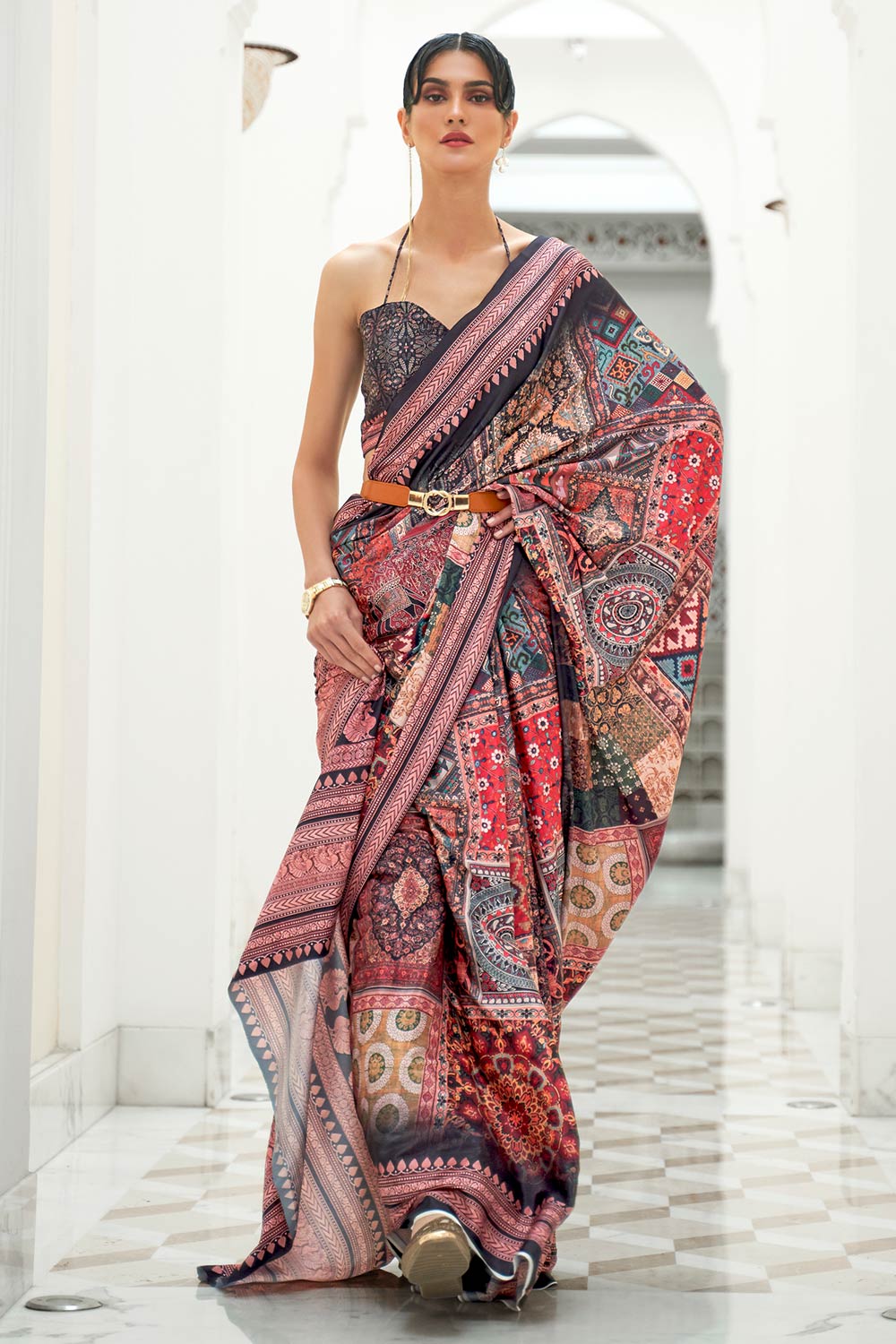 Kari Multi-Color Printed Silk One Minute Saree