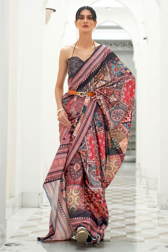 Kari Multi-Color Printed Silk One Minute Saree