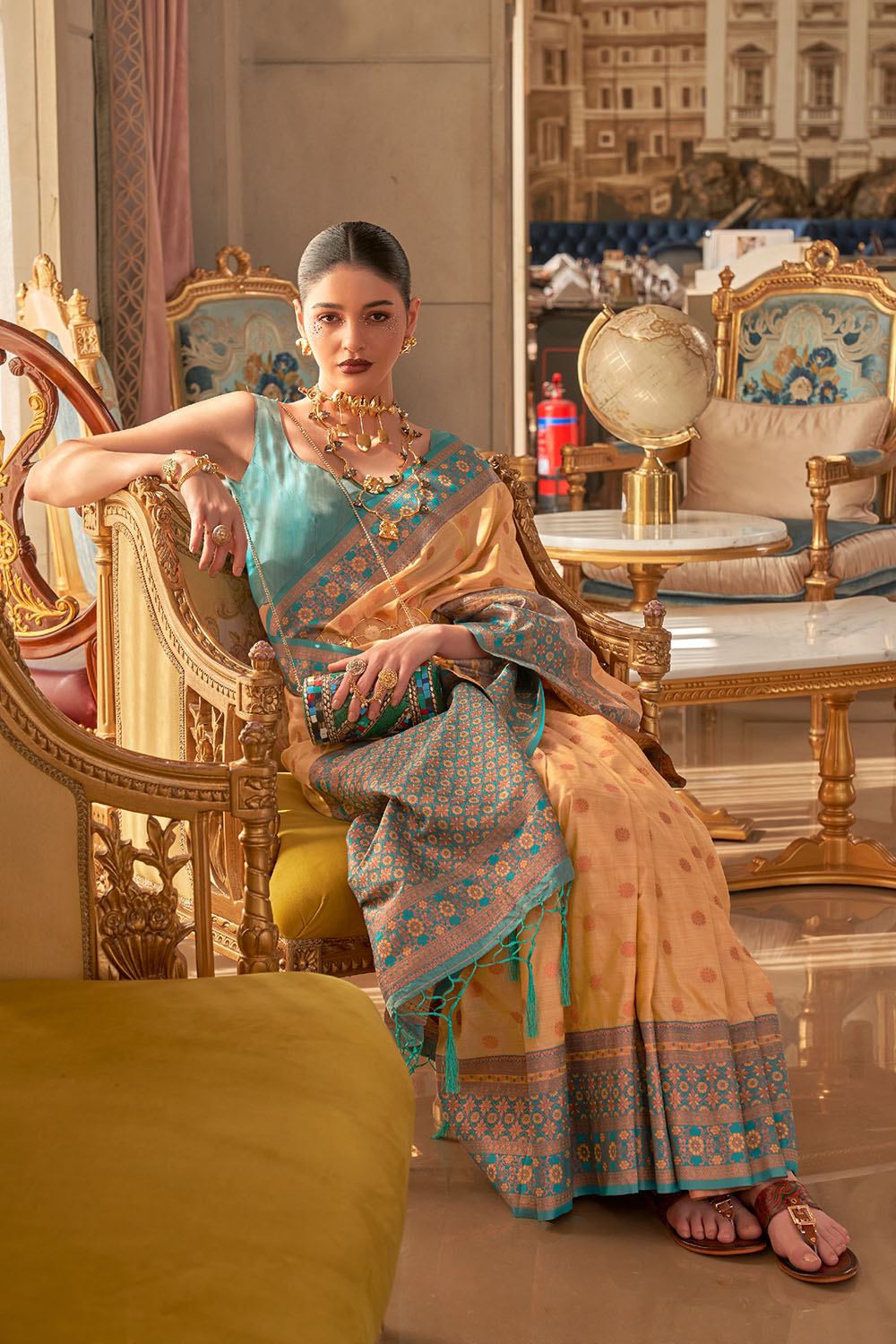 Dalila Yellow Satin Woven Ready to Wear One Minute Saree