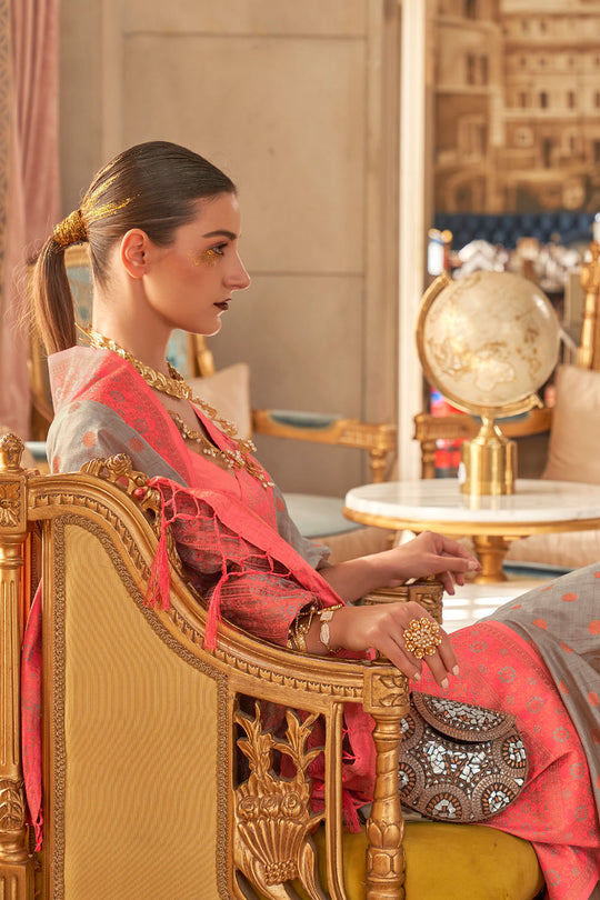 Dalila Grey Satin Woven Ready to Wear One Minute Saree