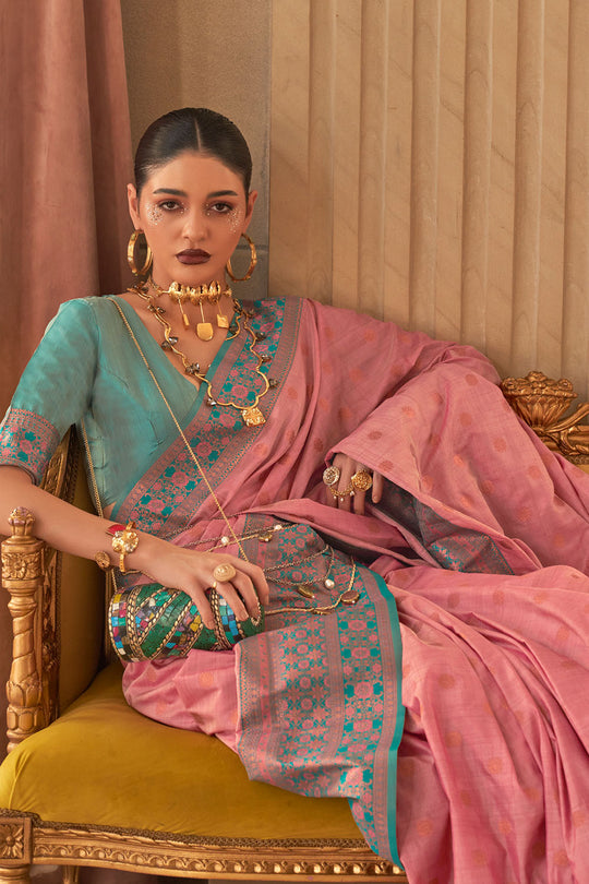 Dalila Pink Satin Woven Ready to Wear One Minute Saree