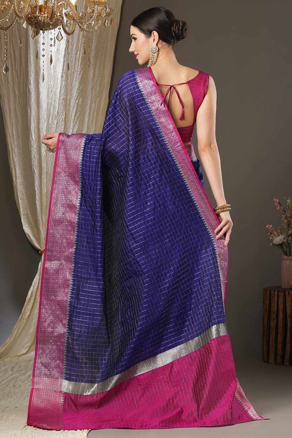 Aura Blue & Magenta Silk Jacquard One Minute Saree