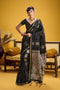 Vama Black Pure Satin Handloom Weaving Ready to Wear Saree