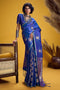 Vama Royal Blue Pure Satin Handloom Weaving Ready to Wear Saree