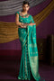 Akari Emerald Green Pure Satin Handloom Weaving Silk Ready to Wear Saree
