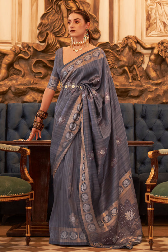 Siyara Black Tissue Woven Ready to Wear One Minute Saree