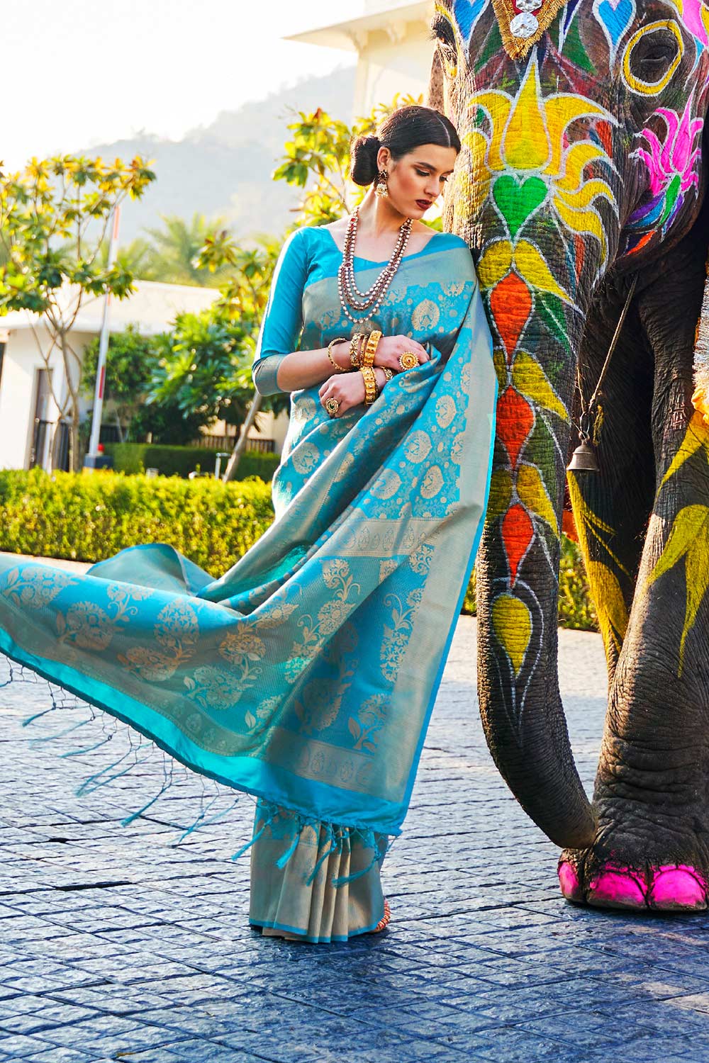 Tress Blue Handloom Weaving Silk One Minute Saree