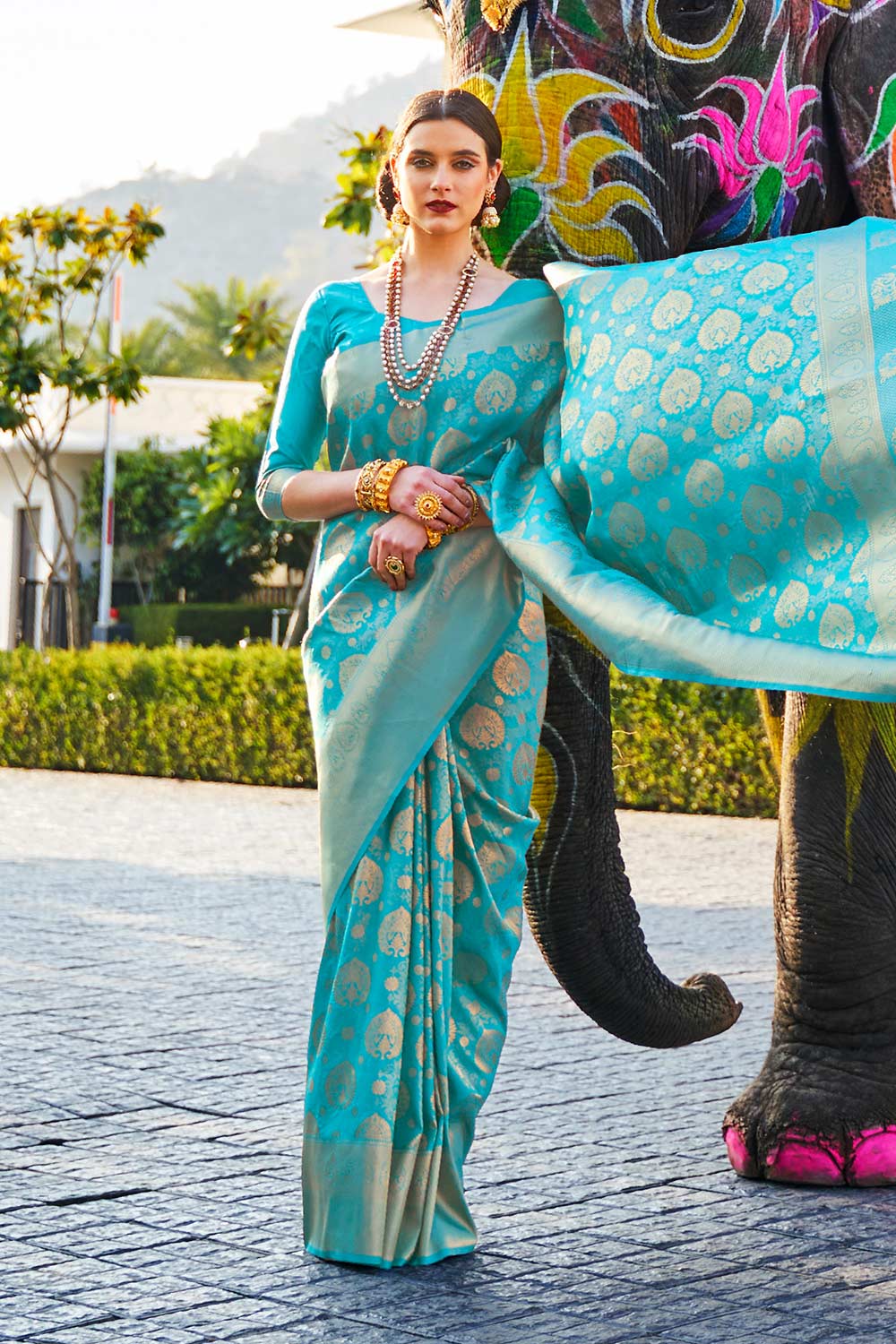 Tress Blue Handloom Weaving Silk One Minute Saree