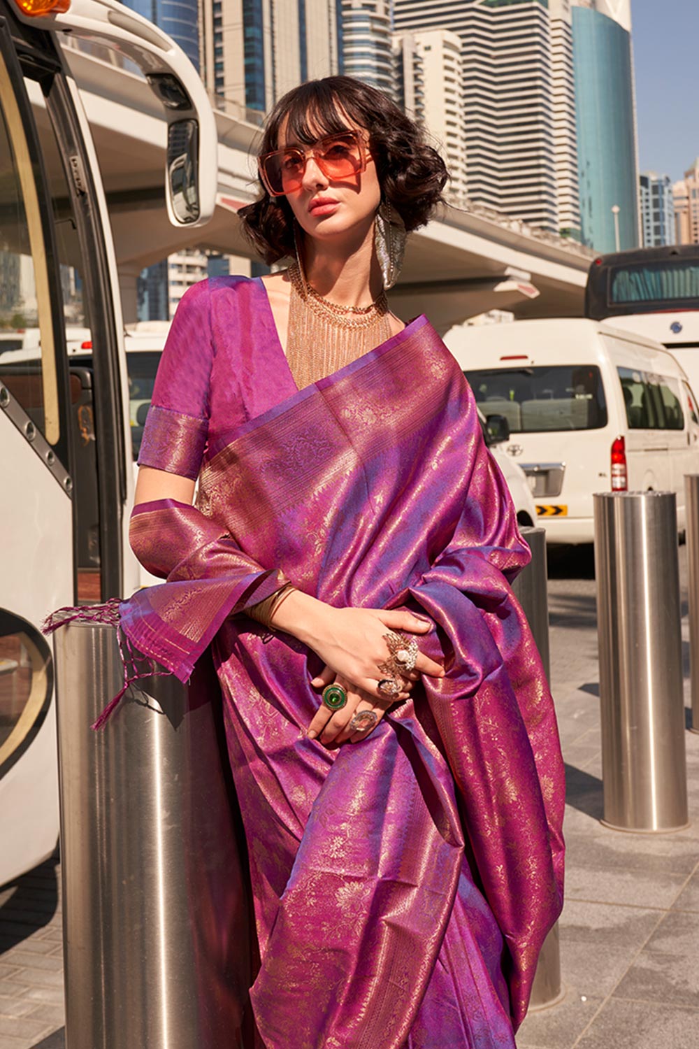 Zainab Purple Silk Woven Ready to Wear One Minute Saree