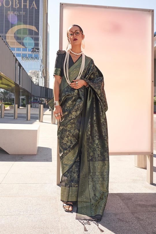 Zainab Green Silk Woven Ready to Wear One Minute Saree