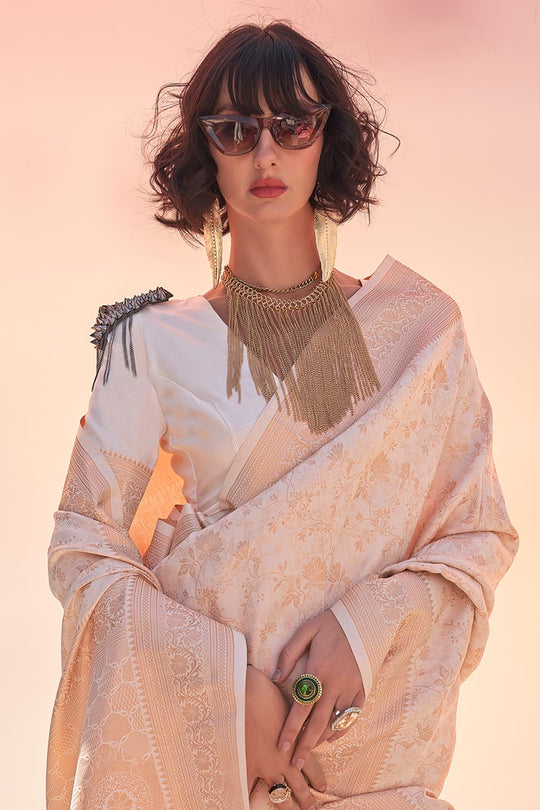 Zainab Off White Silk Woven Ready to Wear One Minute Saree