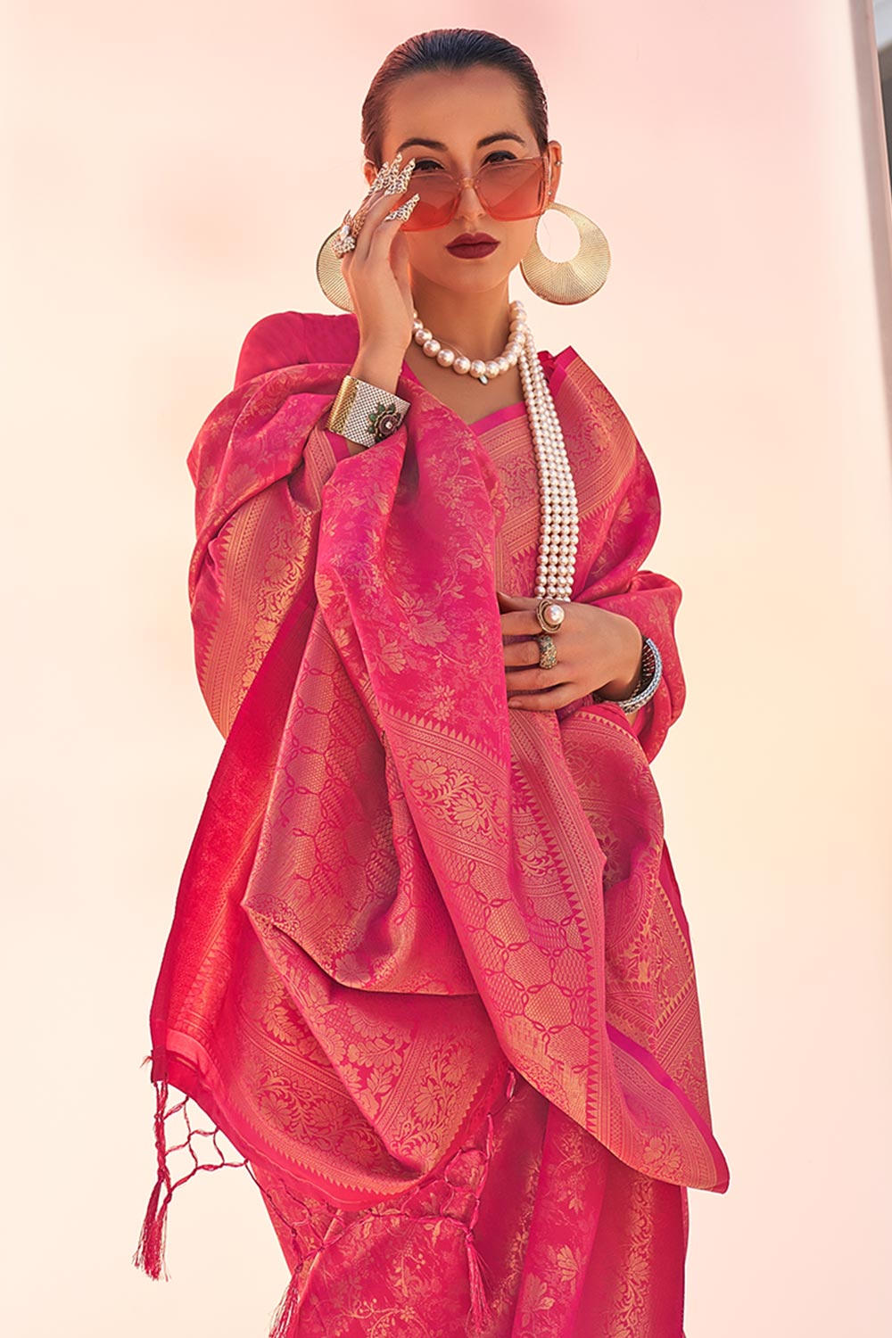 Zainab Red Silk Woven Ready to Wear One Minute Saree