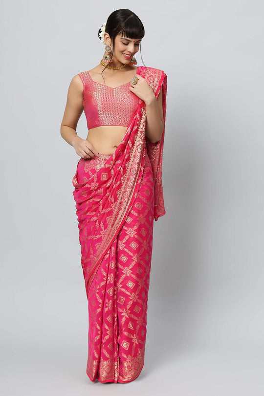 Sana Rani Pink Georgette Embroidered Ready to Wear One Minute Saree