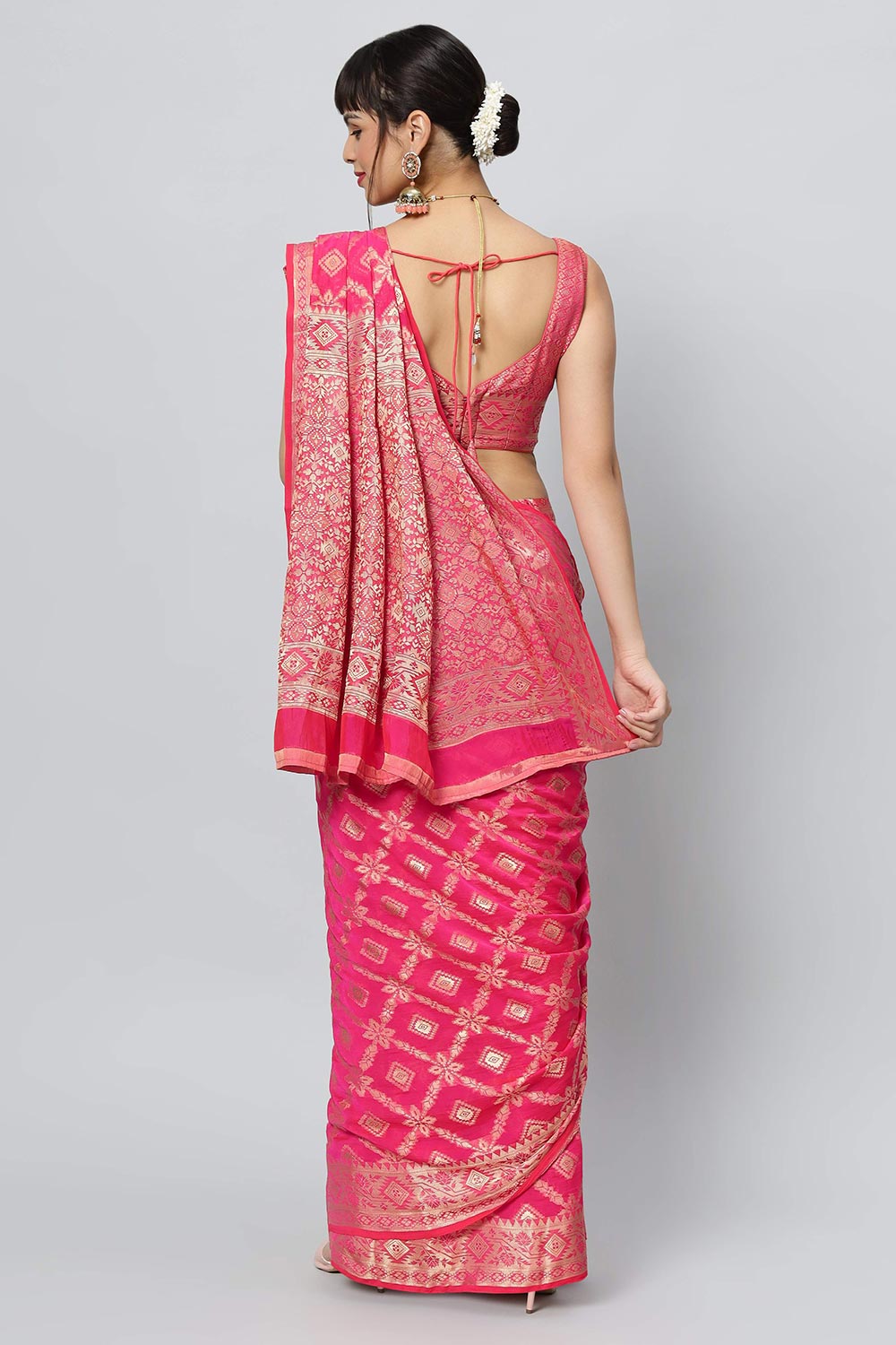 Sana Rani Pink Georgette Embroidered Ready to Wear One Minute Saree